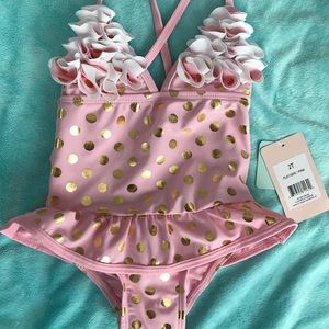 Pink Gold Polka Dots Little Girl Bathing Suit